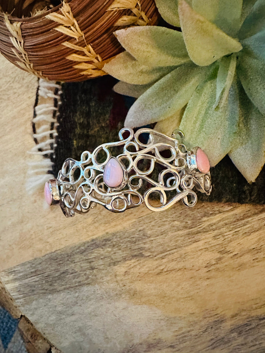 Handcrafted Queen Pink Conch Shell & Sterling Silver Cuff Bracelet