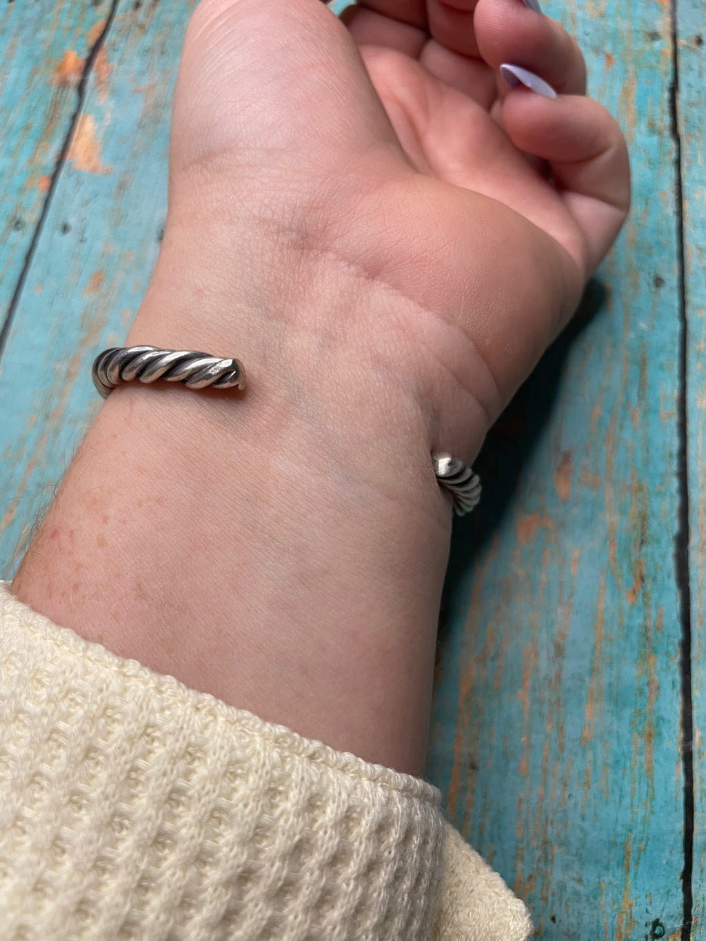 Handcrafted Sterling Rope Cuff & Turquoise Cuff Bracelet