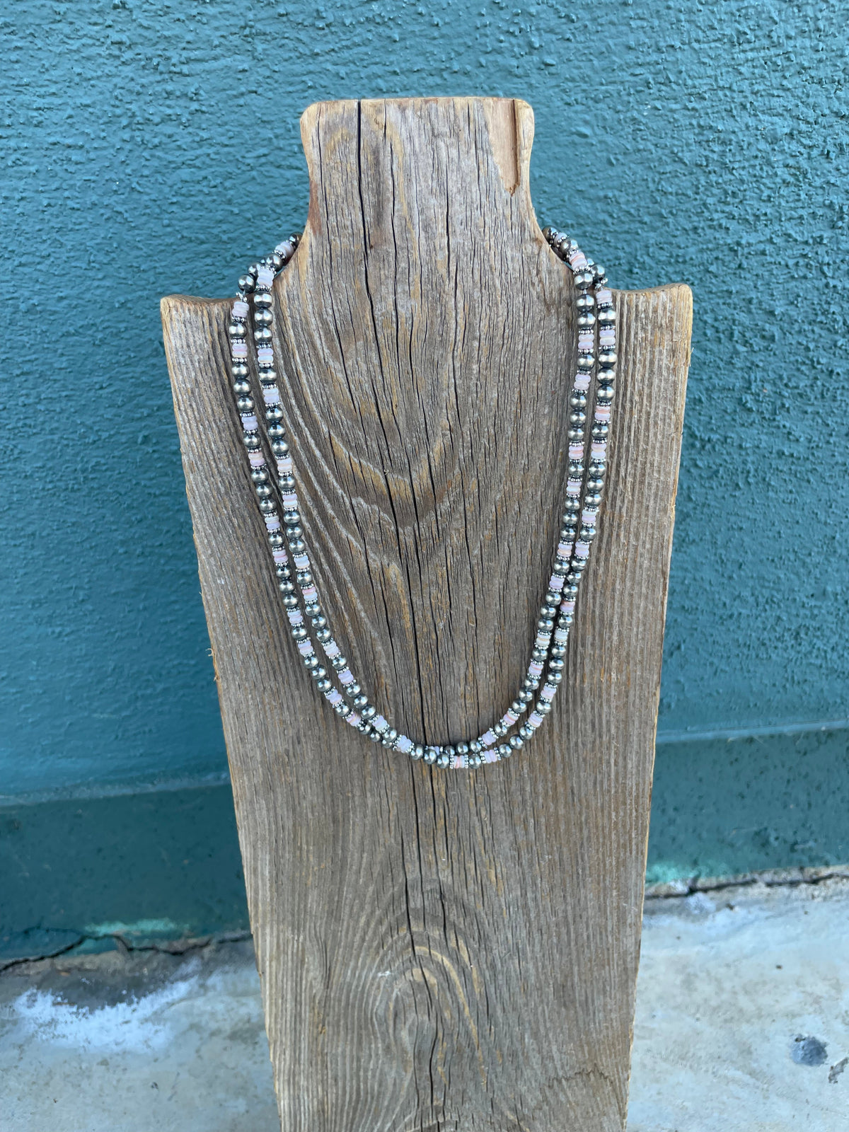Handcrafted Pink Conch & Sterling Silver Beaded Necklace 18-20”