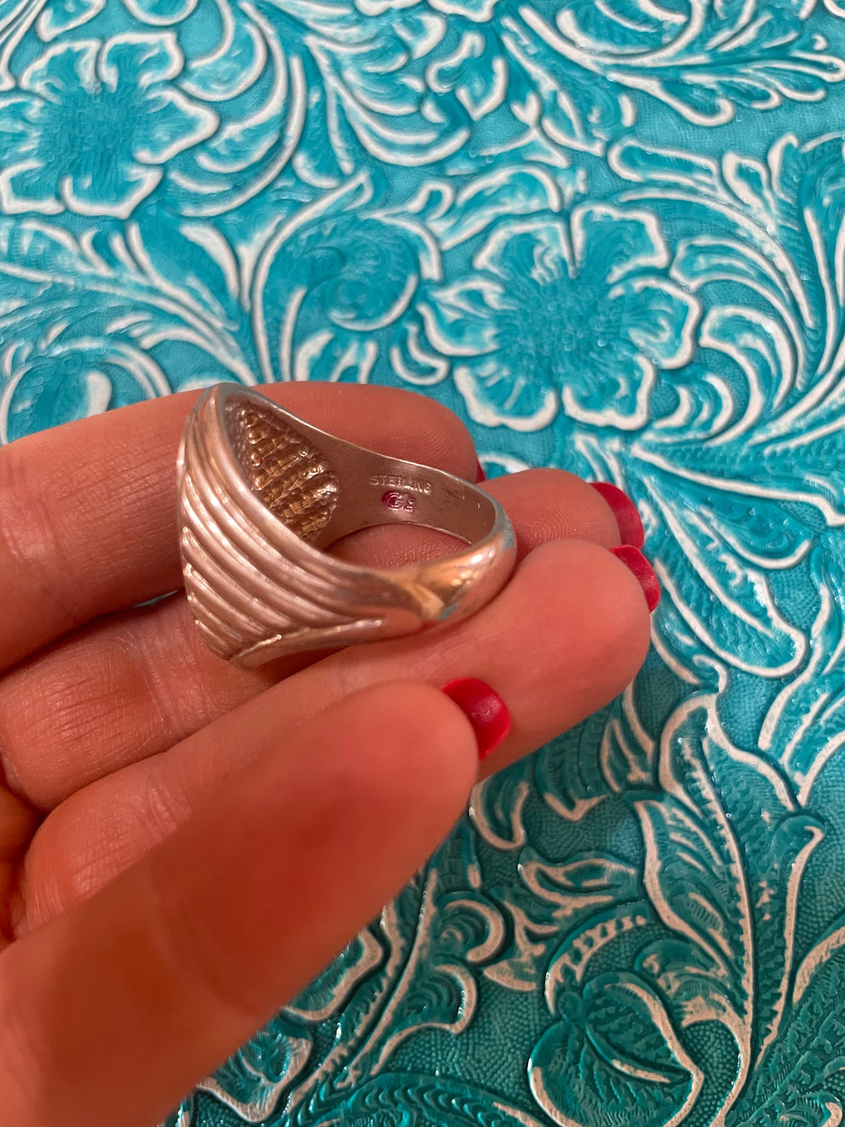 Old Pawn Handcrafted Sterling Silver & Turquoise Inlay Ring Size 11