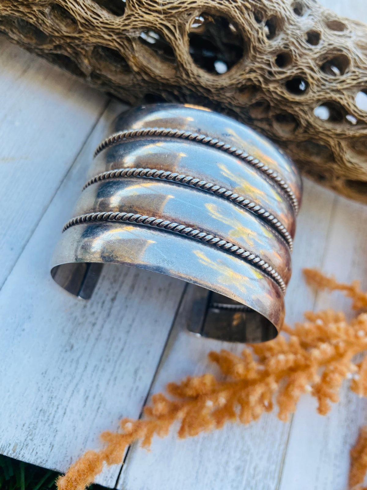Handcrafted Vintage Sterling Silver Cuff Bracelet Signed