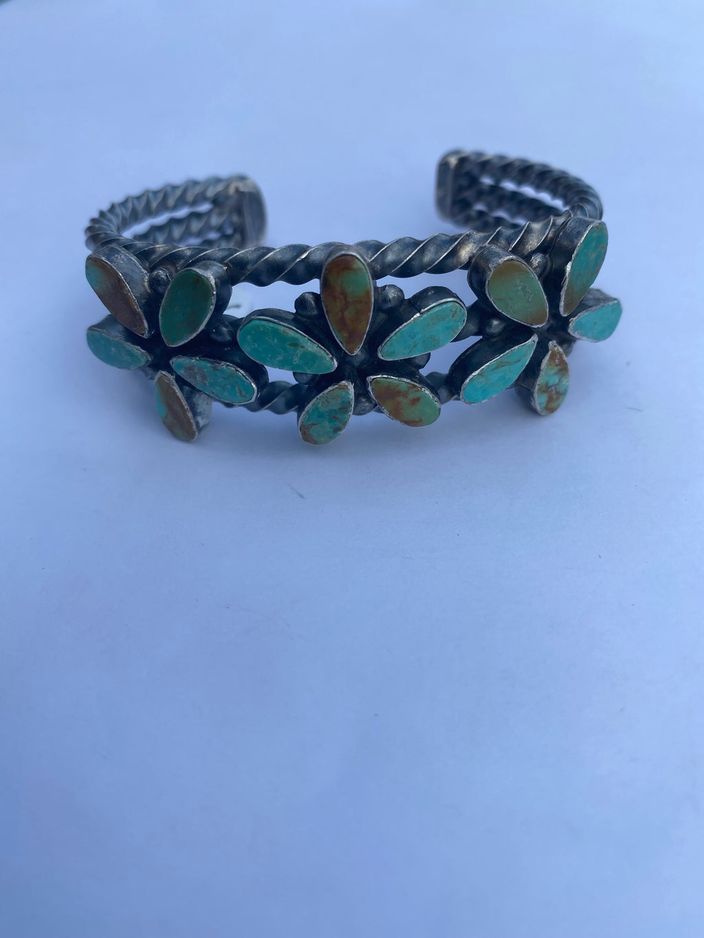 Handcrafted Jacqueline Silver Royston Turquoise & Sterling Cluster Cuff