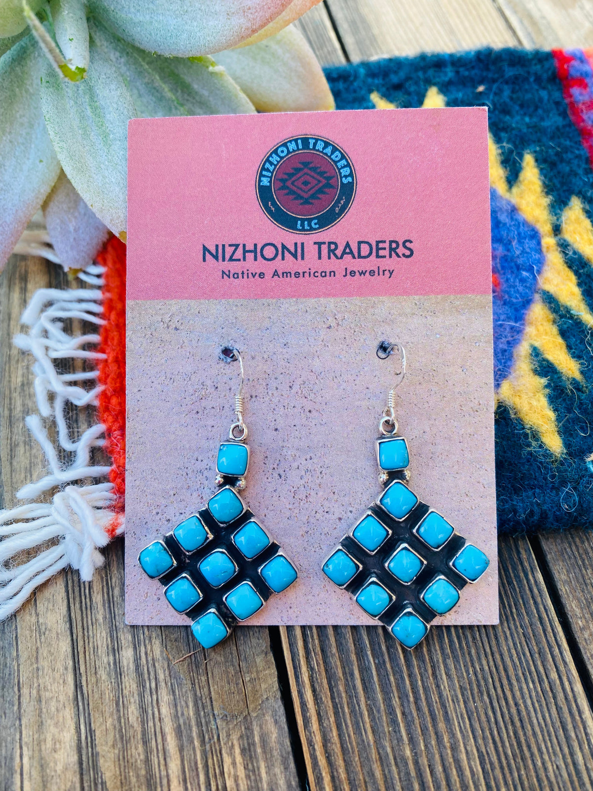 Handcrafted Sleeping Beauty Turquoise & Sterling Silver Cluster Dangle Earrings