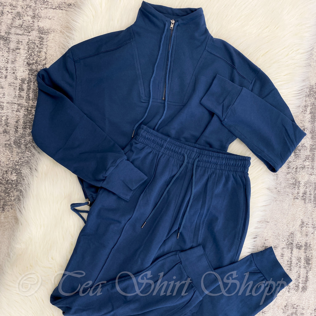 Cotton French Terry  Cropped Pullover - Indigo