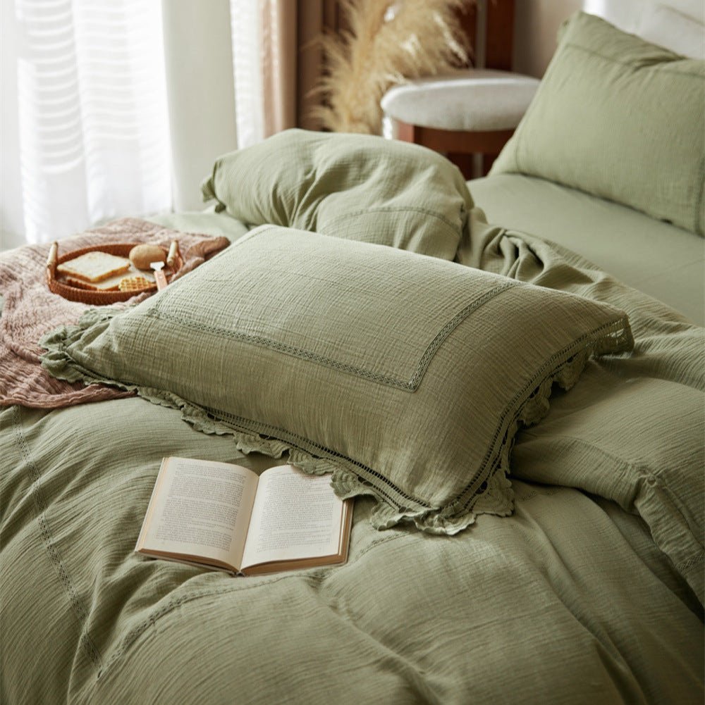 Isadora Lace Ruffle Double Gauze Bedding Set / Green