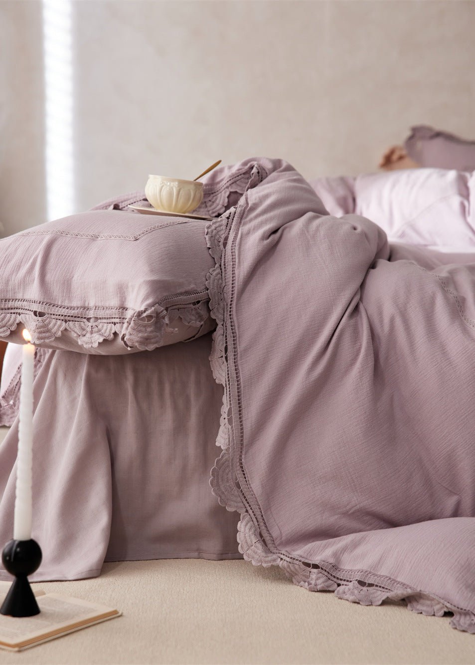 Isadora Lace Ruffle Double Gauze Bedding Set / Brown