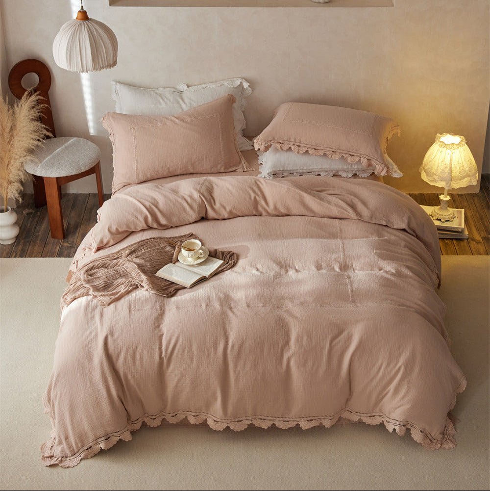 Isadora Lace Ruffle Double Gauze Bedding Set / Green