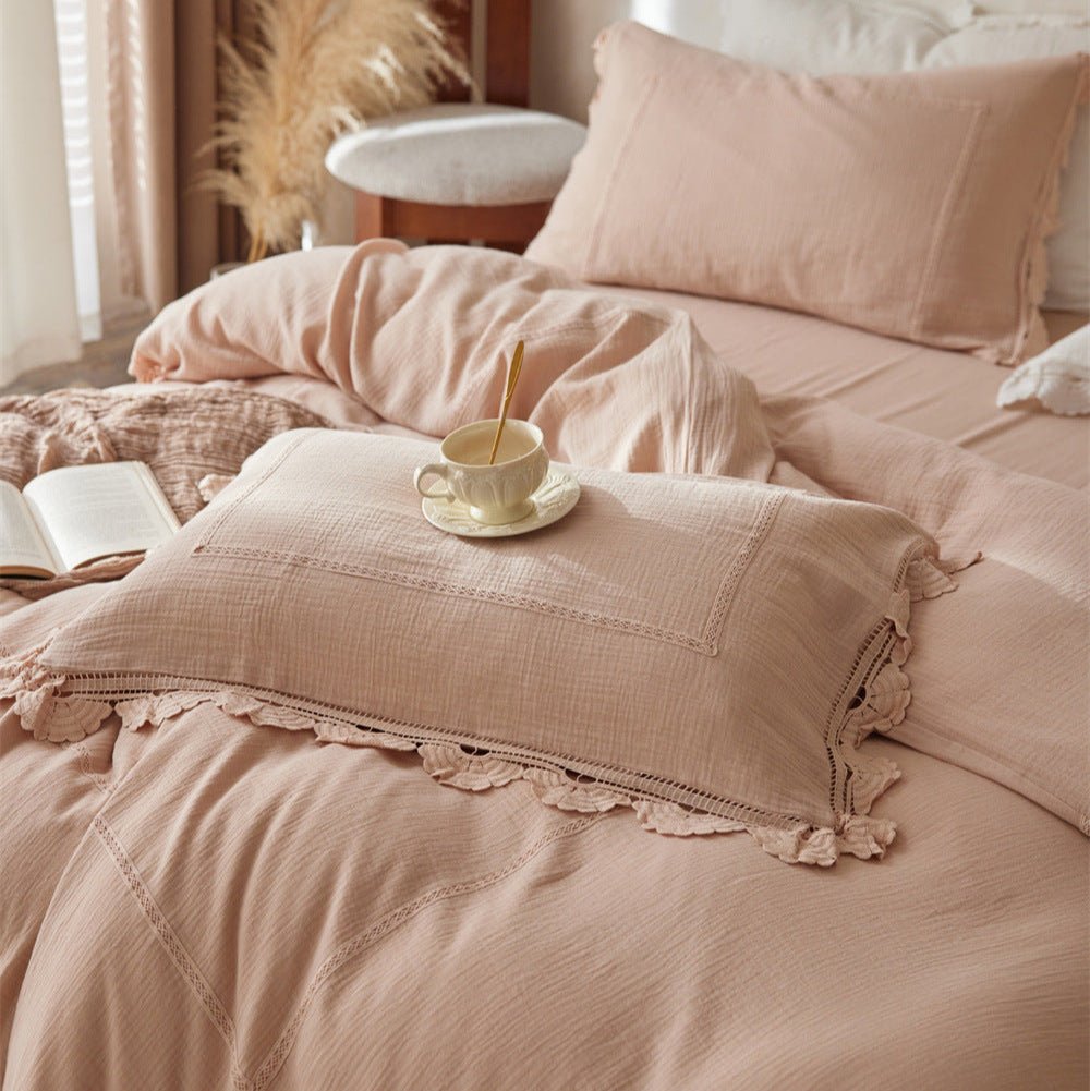 Isadora Lace Ruffle Double Gauze Bedding Set / Brown