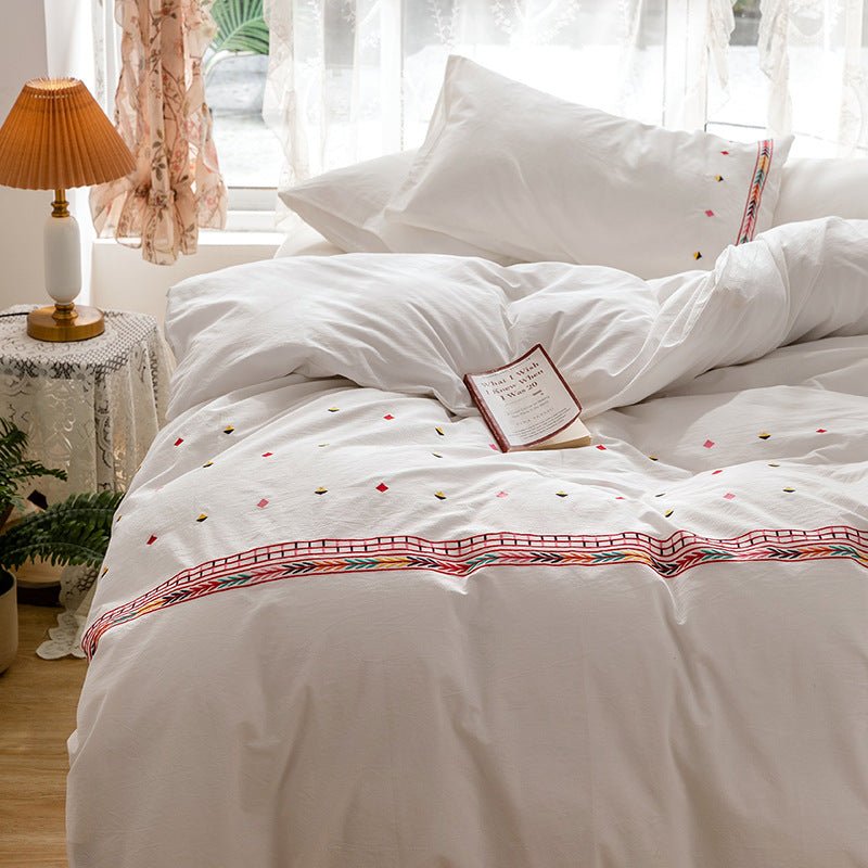 Isla White Floral Embroidered Bedding Set / Rainbow