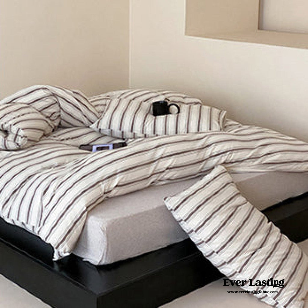Jersey Knit Stripe Bedding Set / White Pink