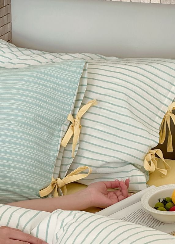 Josie Bow Tied Stripe Pillowcases / Cream