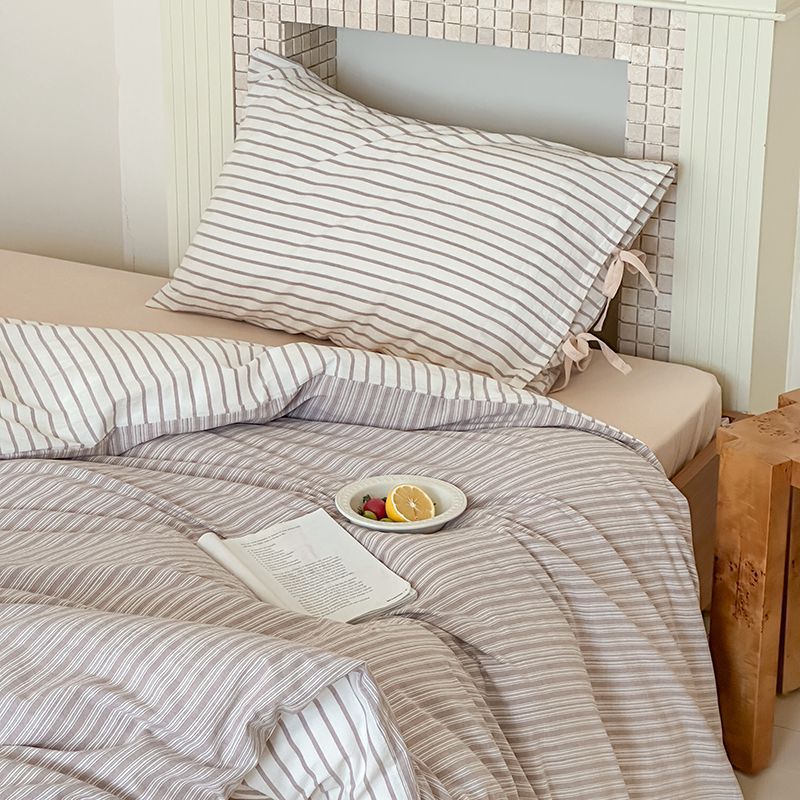Josie Bow Tied Stripe Pillowcases / Cream