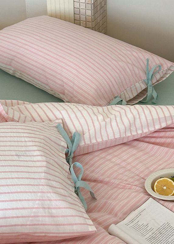 Josie Bow Tied Stripe Pillowcases / Pink