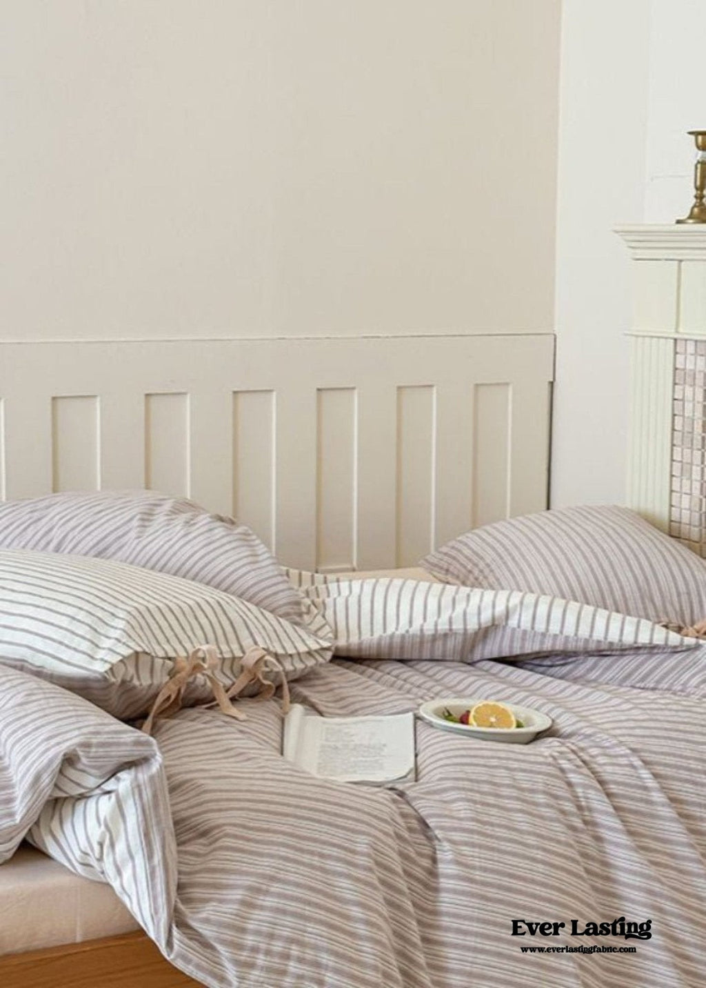 Josie Bow Tied Striped Bedding Set / Cream