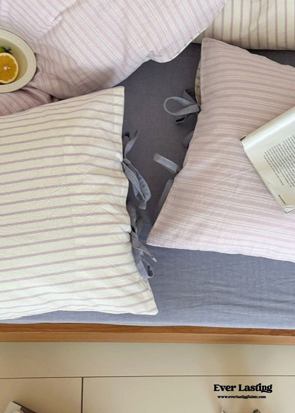 Josie Bow Tied Striped Bedding Set / Purple
