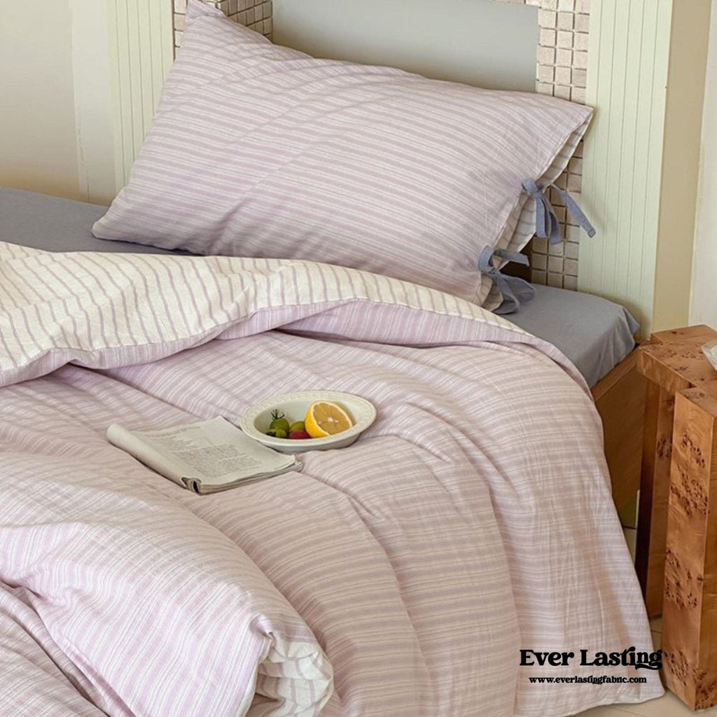 Josie Bow Tied Striped Bedding Set / Purple