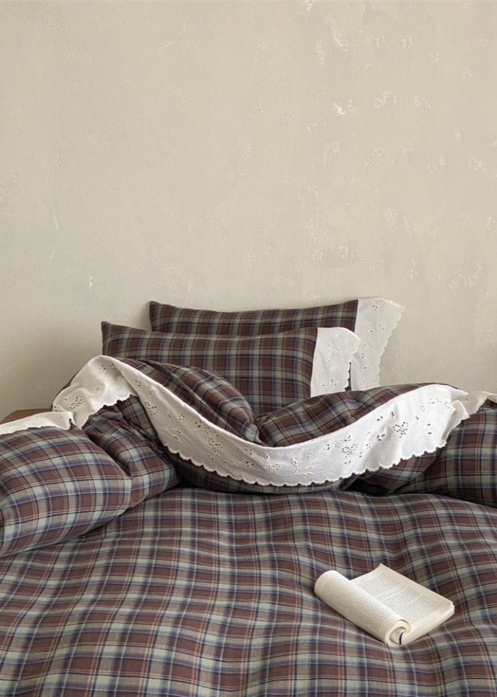 June Lace Double Gauze Gingham Bedding Set / Green