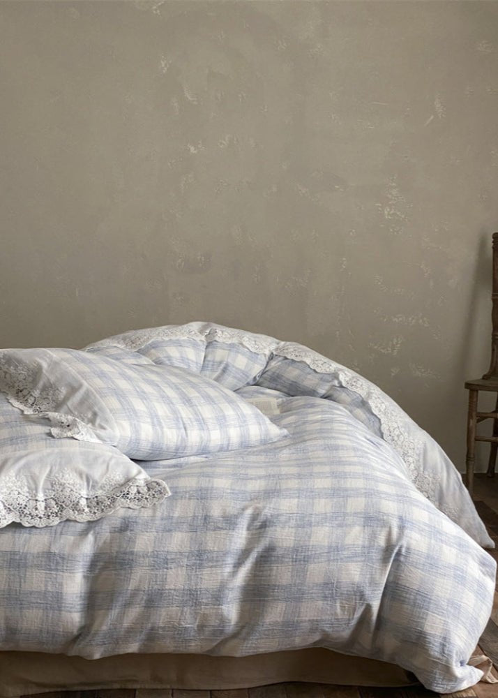 June Lace Double Gauze Gingham Bedding Set / Green