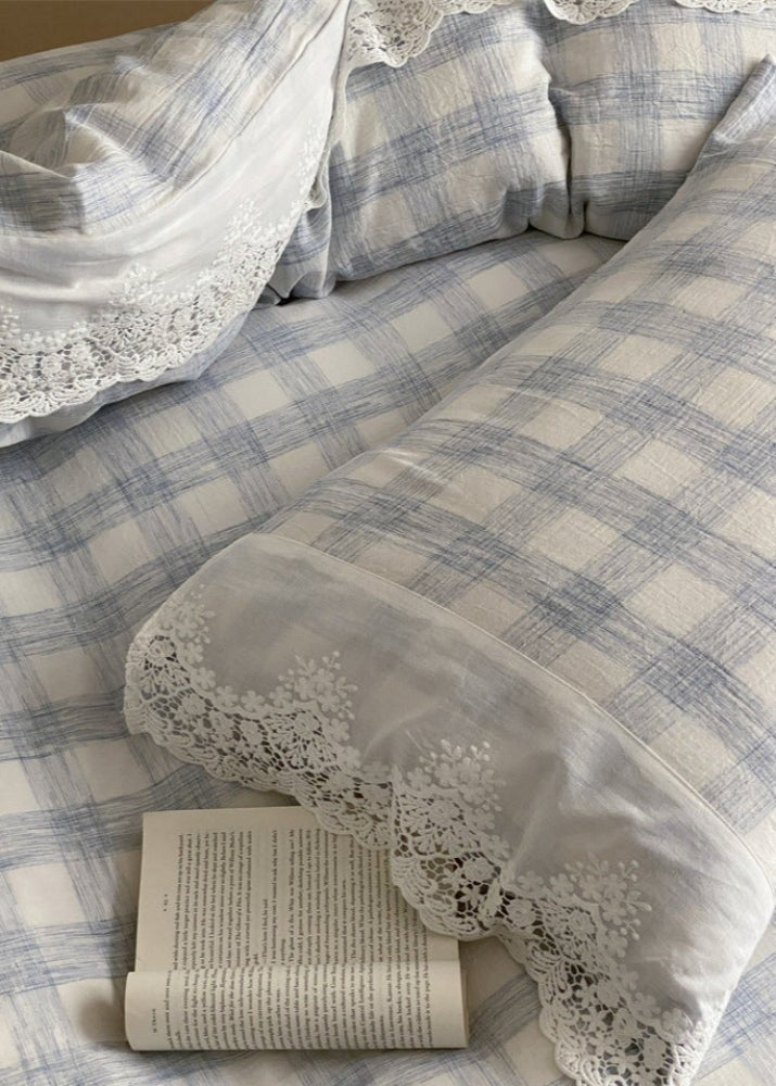 June Lace Double Gauze Gingham Bedding Set / Green