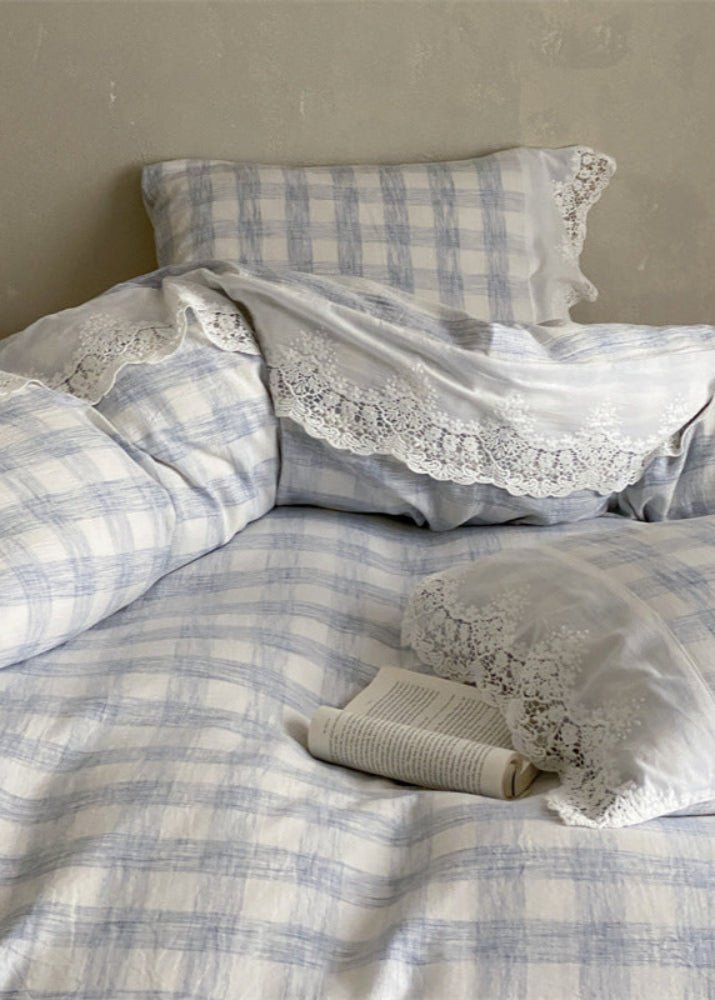 June Lace Double Gauze Gingham Bedding Set / Green