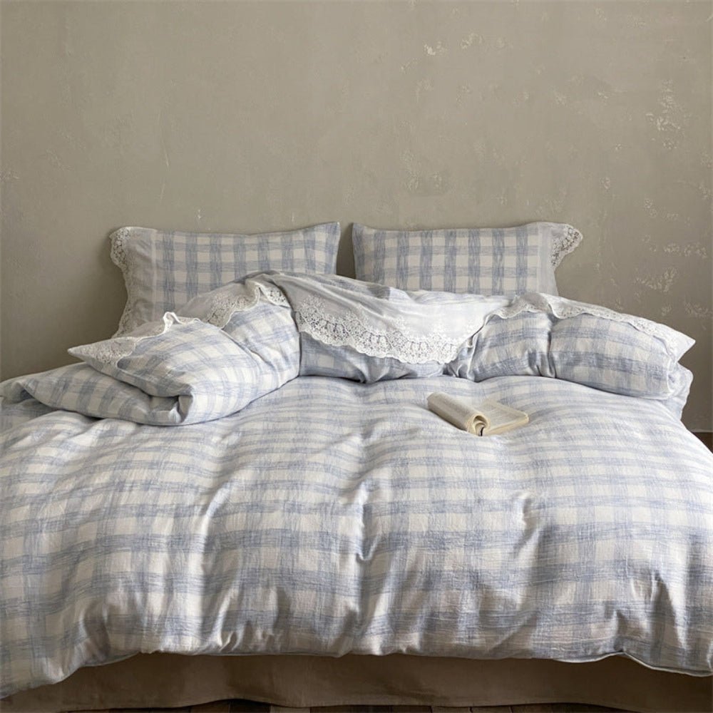 June Lace Double Gauze Gingham Bedding Set / Green