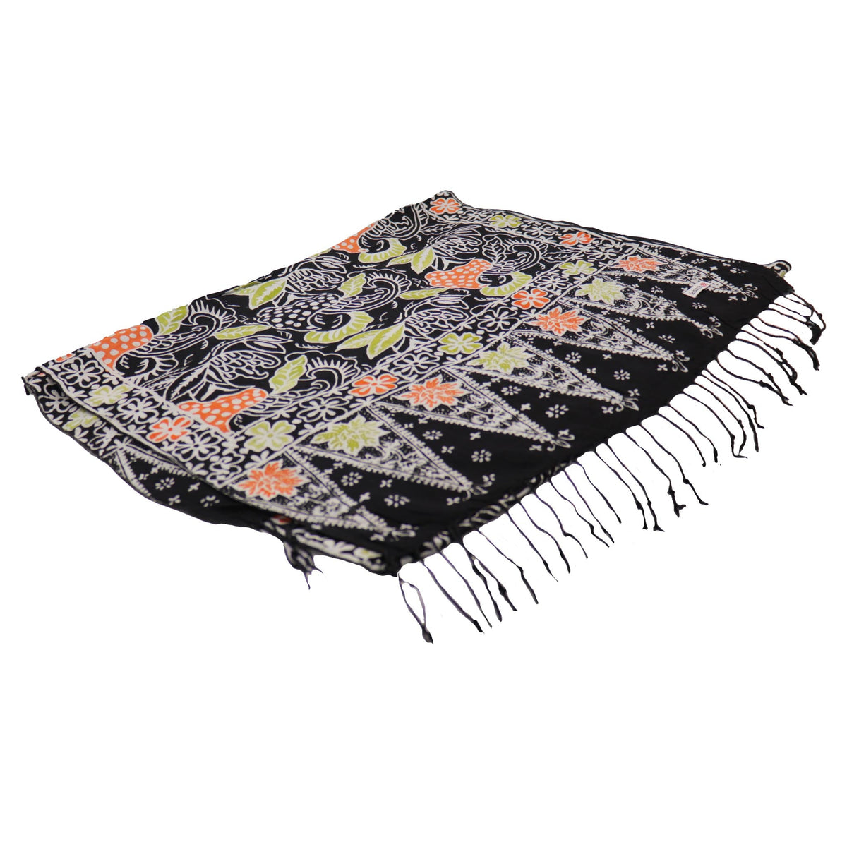 Handmade Batik Scarf Black, Orange, Green, Berries 100% Soft Cotton Dusk Petal