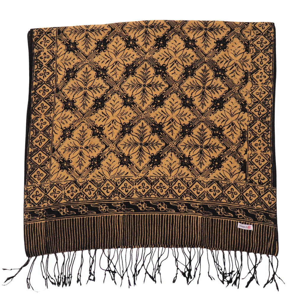 Handmade Batik Scarf, Black Brown Harvest, Hand Dyed, 100% Cotton