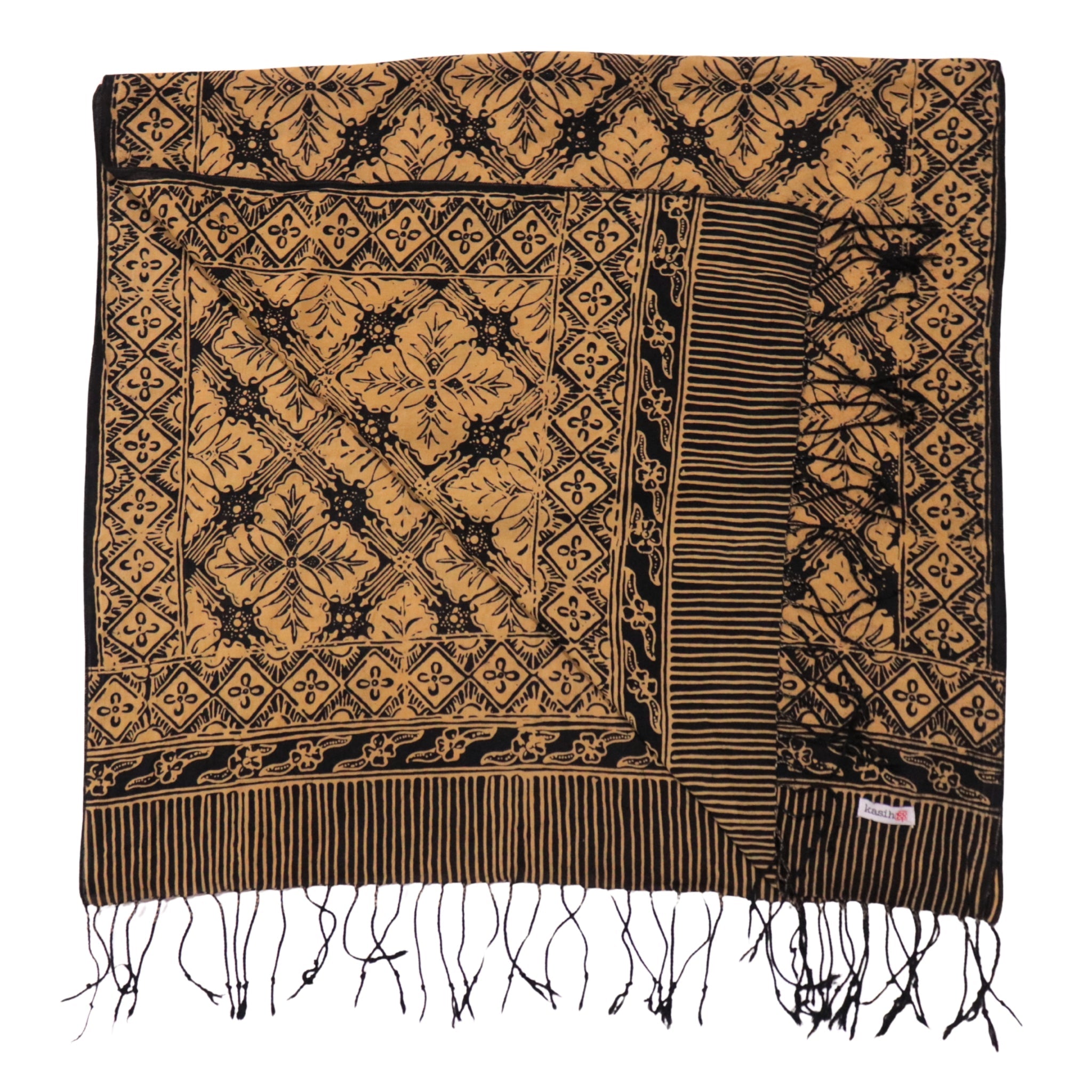 Handmade Batik Scarf, Black Brown Harvest, Hand Dyed, 100% Cotton