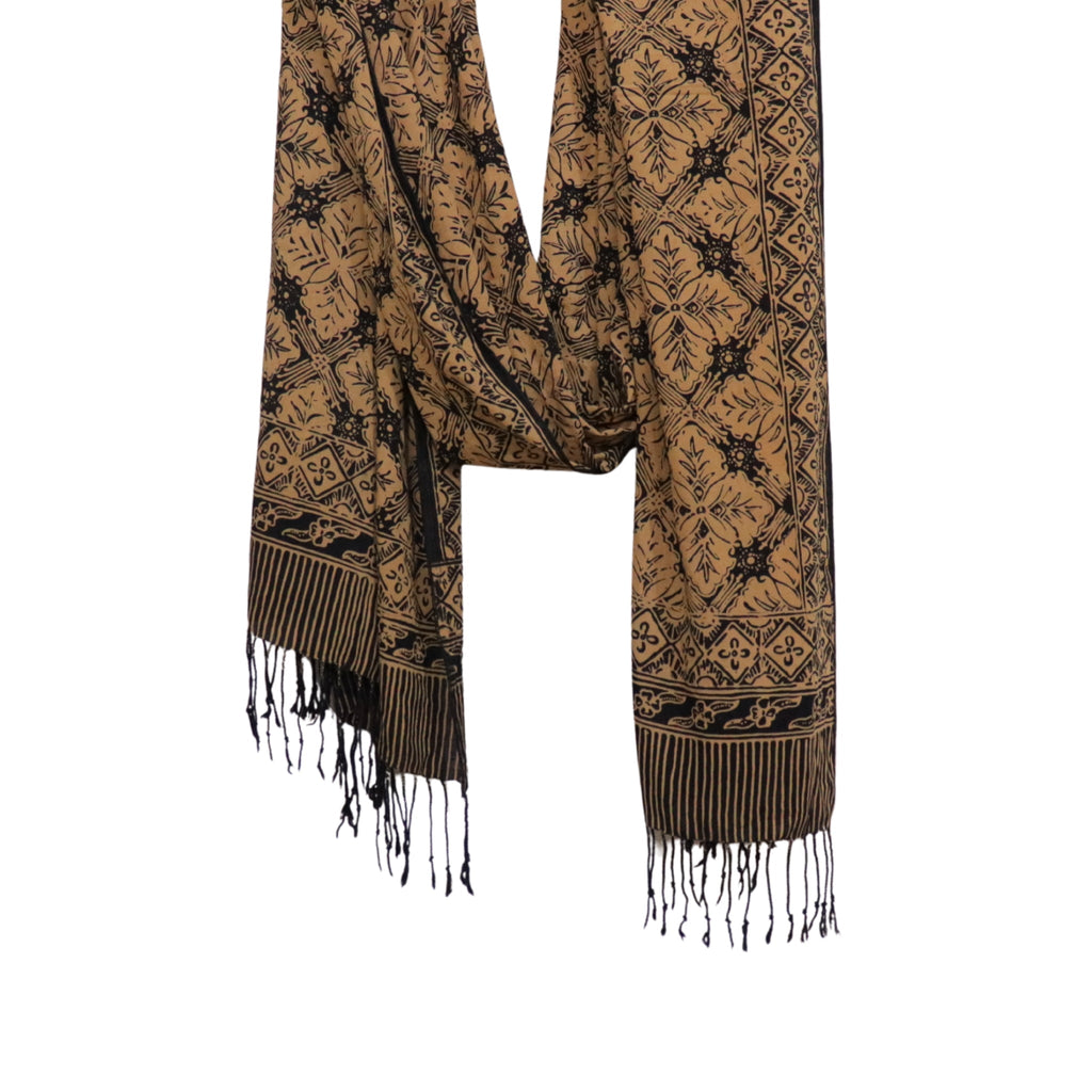 Handmade Batik Scarf, Black Brown Harvest, Hand Dyed, 100% Cotton