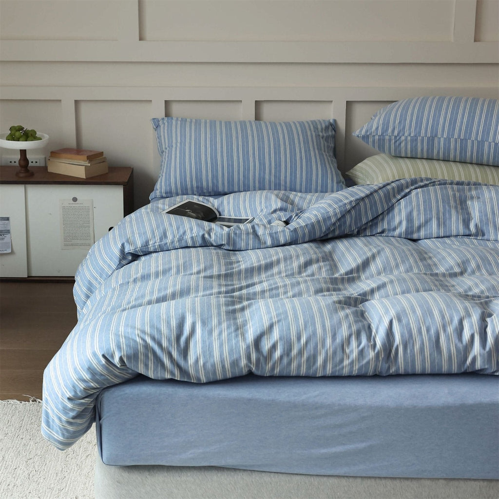 Leo Striped Jersey Knit Cotton Bedding Set / Green