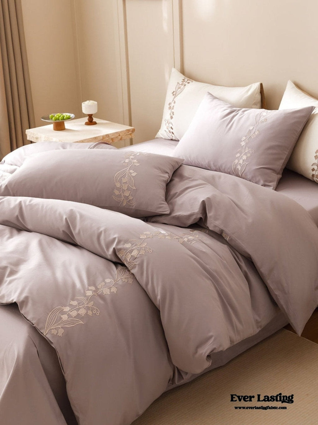 Lily of the Valley Embroidered Silky Bedding Set / Pink