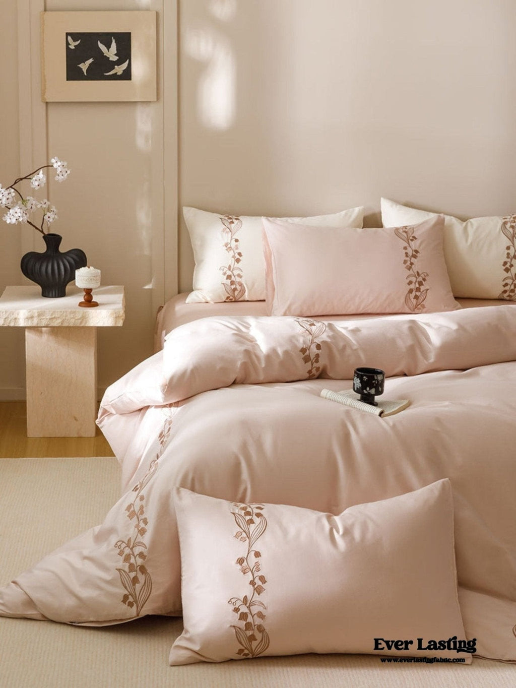 Lily of the Valley Embroidered Silky Bedding Set / Purple