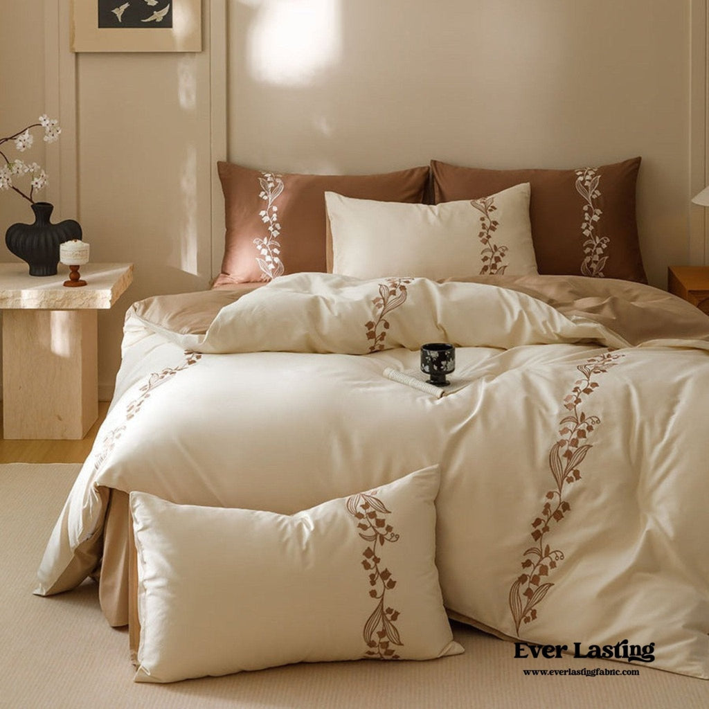 Lily of the Valley Embroidered Silky Bedding Set / Purple