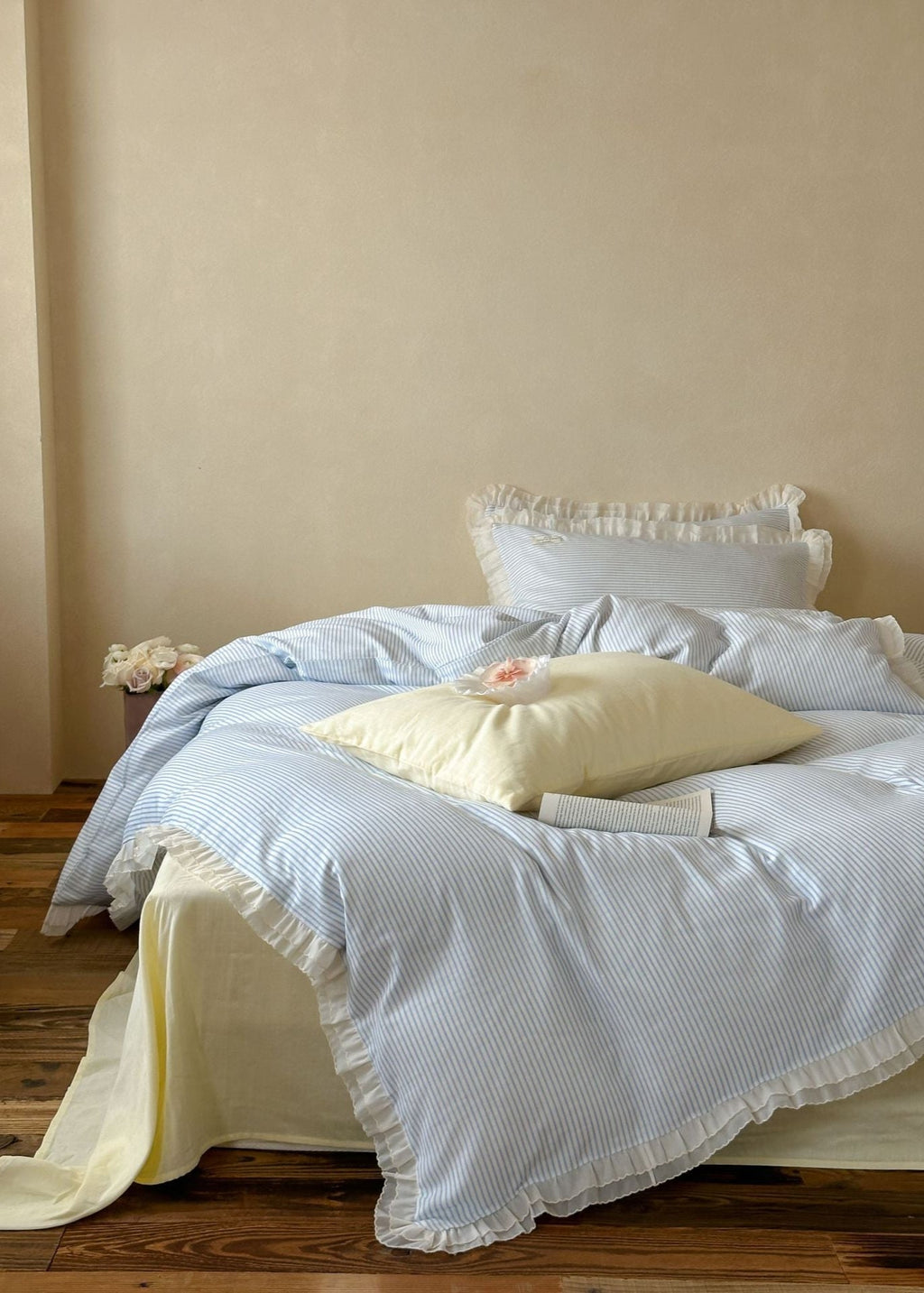 Mabel Lace Double Gauze Striped Bedding Set / Blue