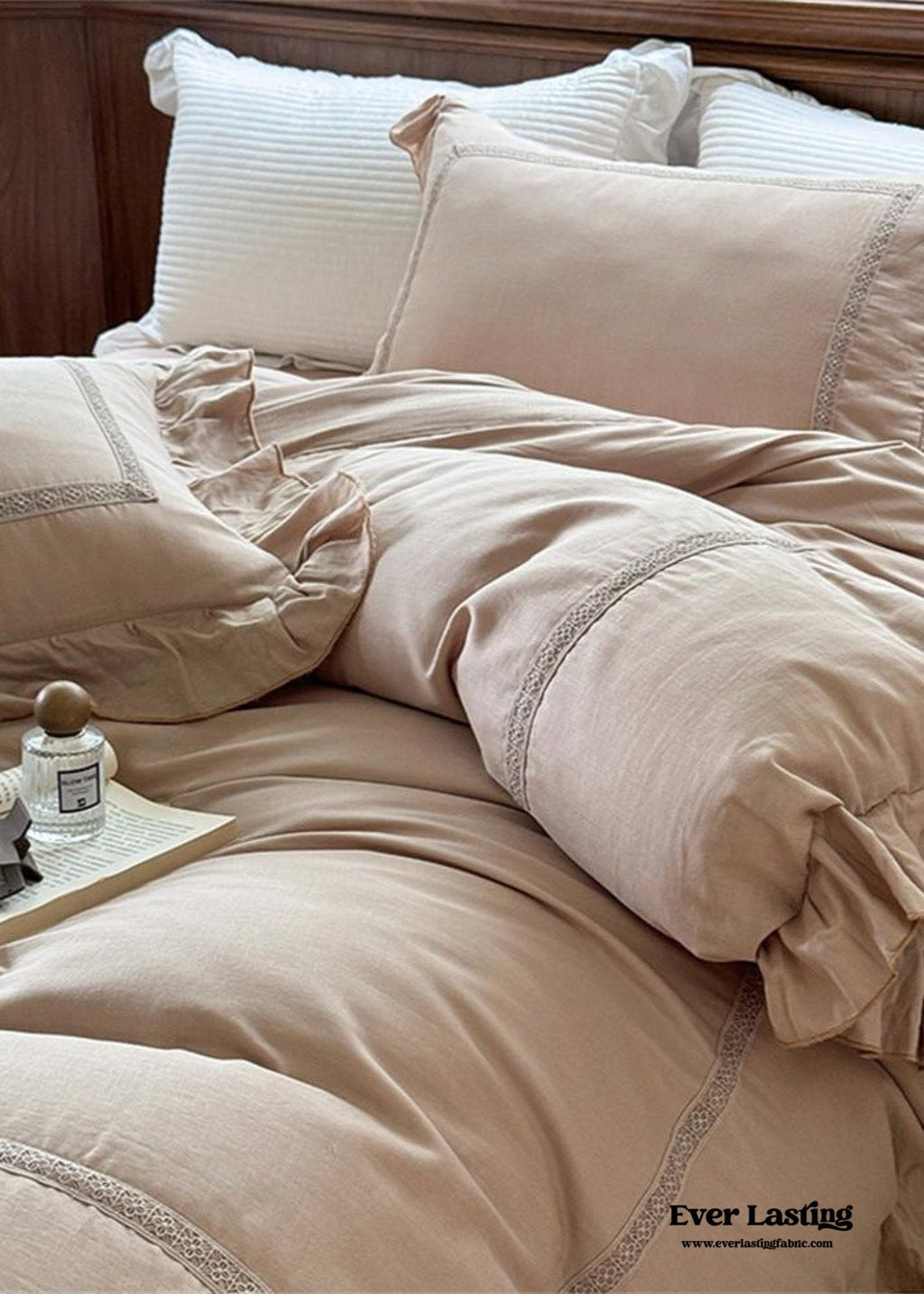 Madeleine Lace Double Gauze Ruffle Bedding Set / Brown