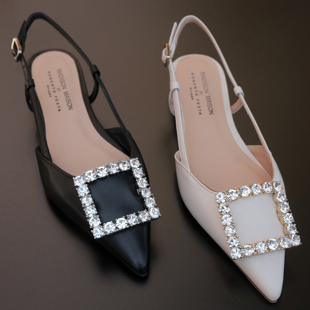Black Leather Lavanda Sling Back Flat