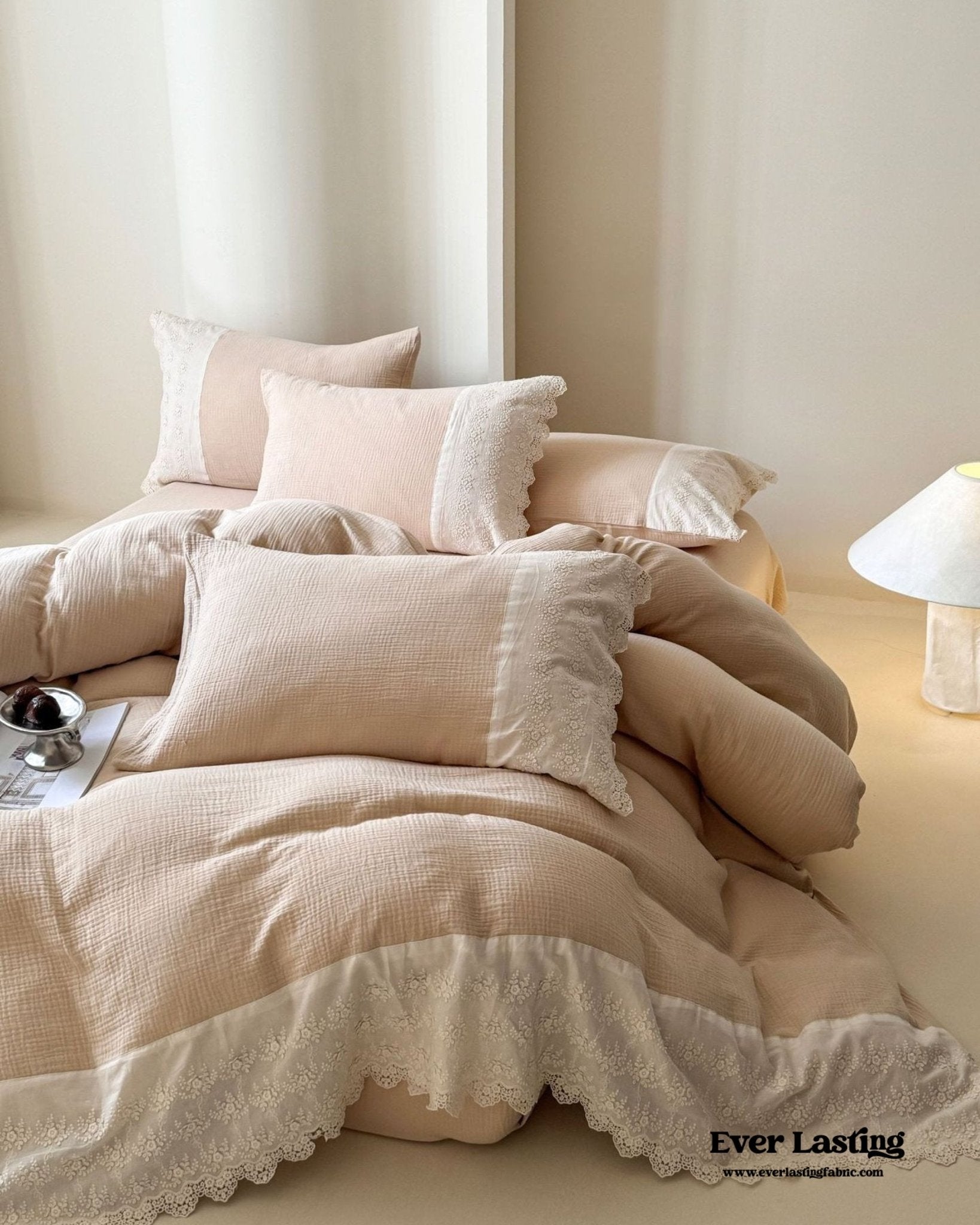 Margaux Lace Double Gauze Bedding Set / Beige Brown