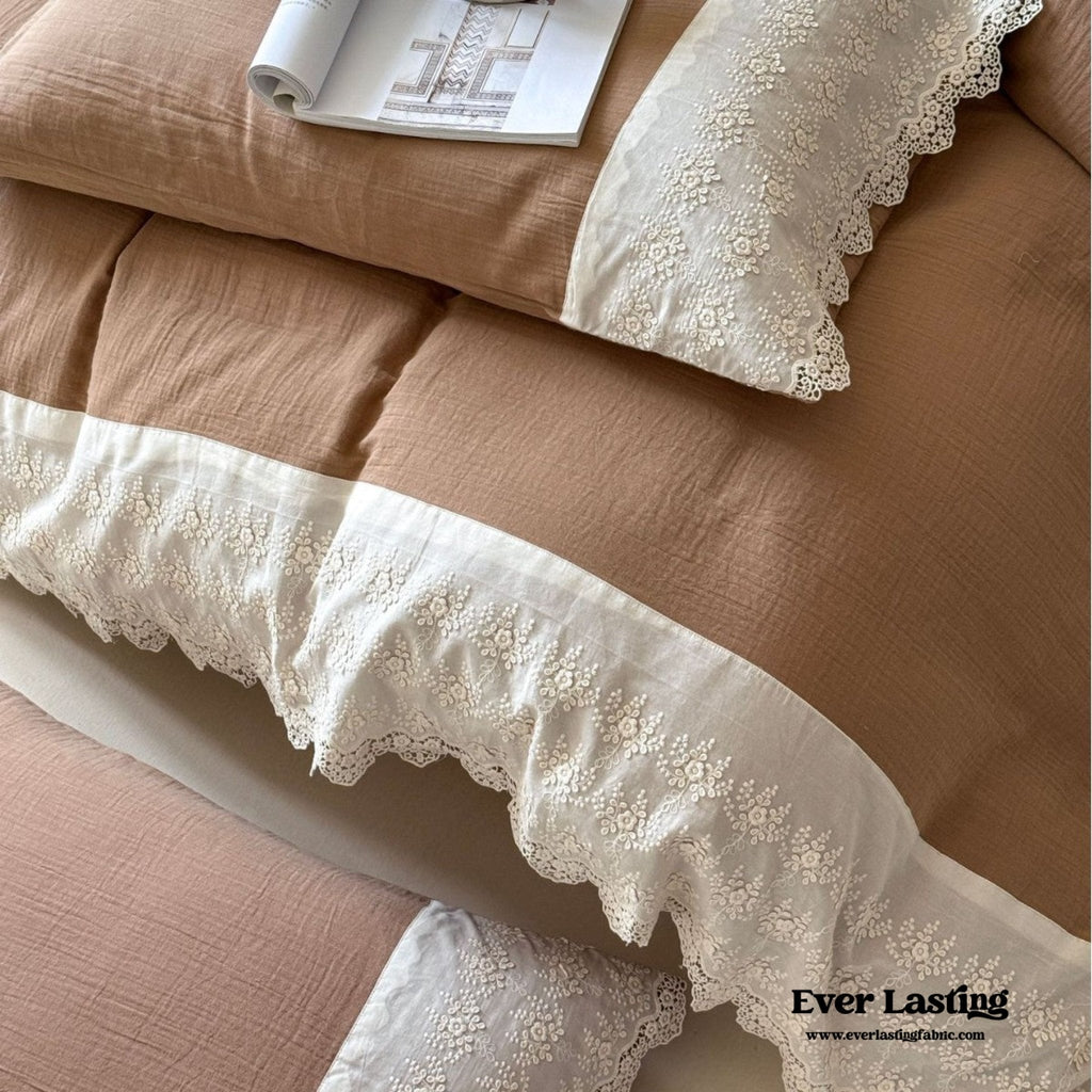 Margaux Lace Double Gauze Bedding Set / Beige Brown