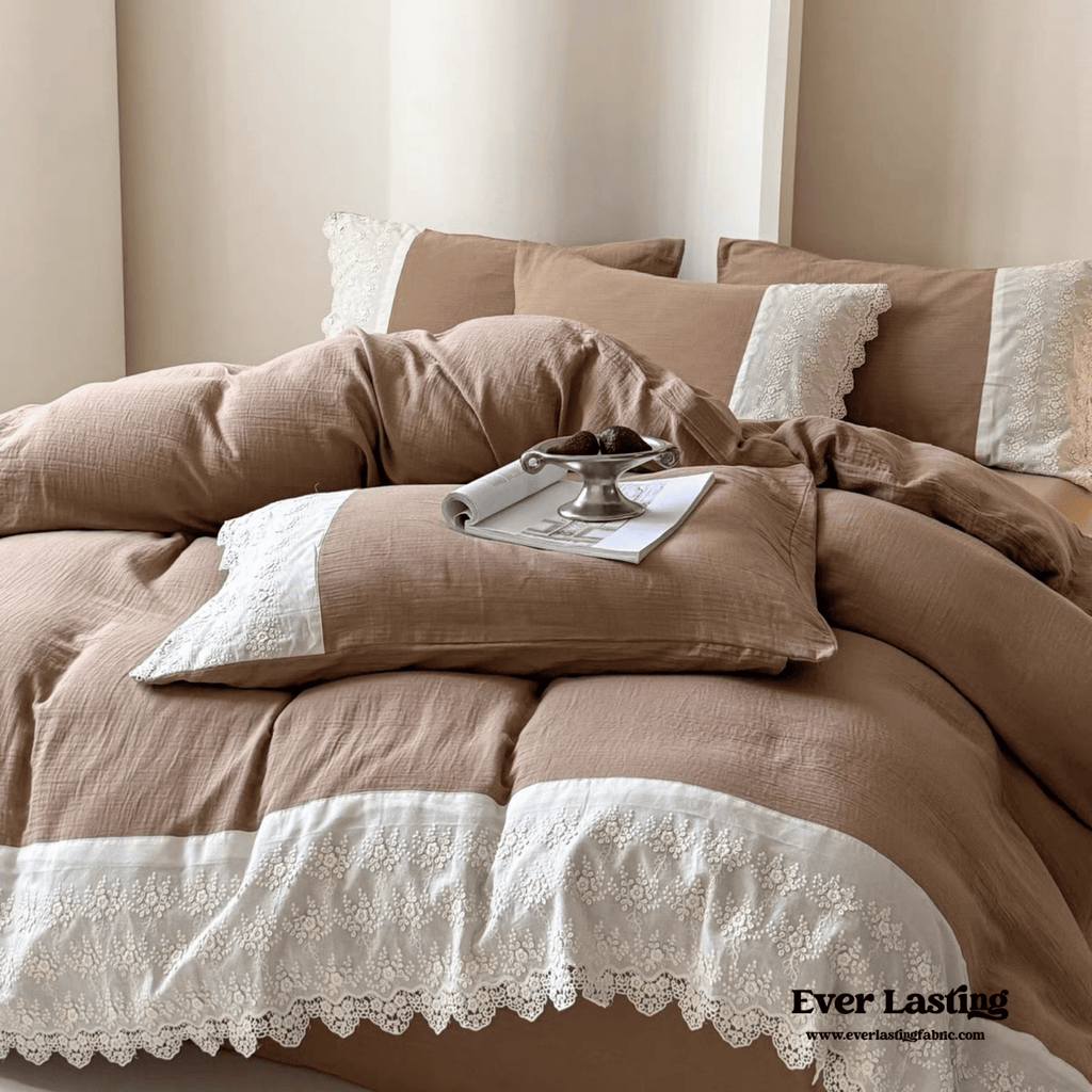 Margaux Lace Double Gauze Bedding Set / Chocolate Brown
