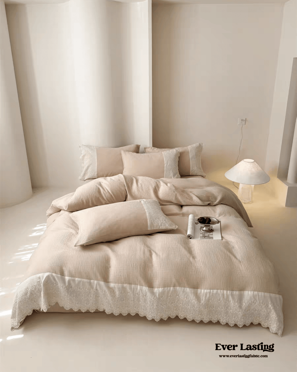 Margaux Lace Double Gauze Bedding Set / Chocolate Brown