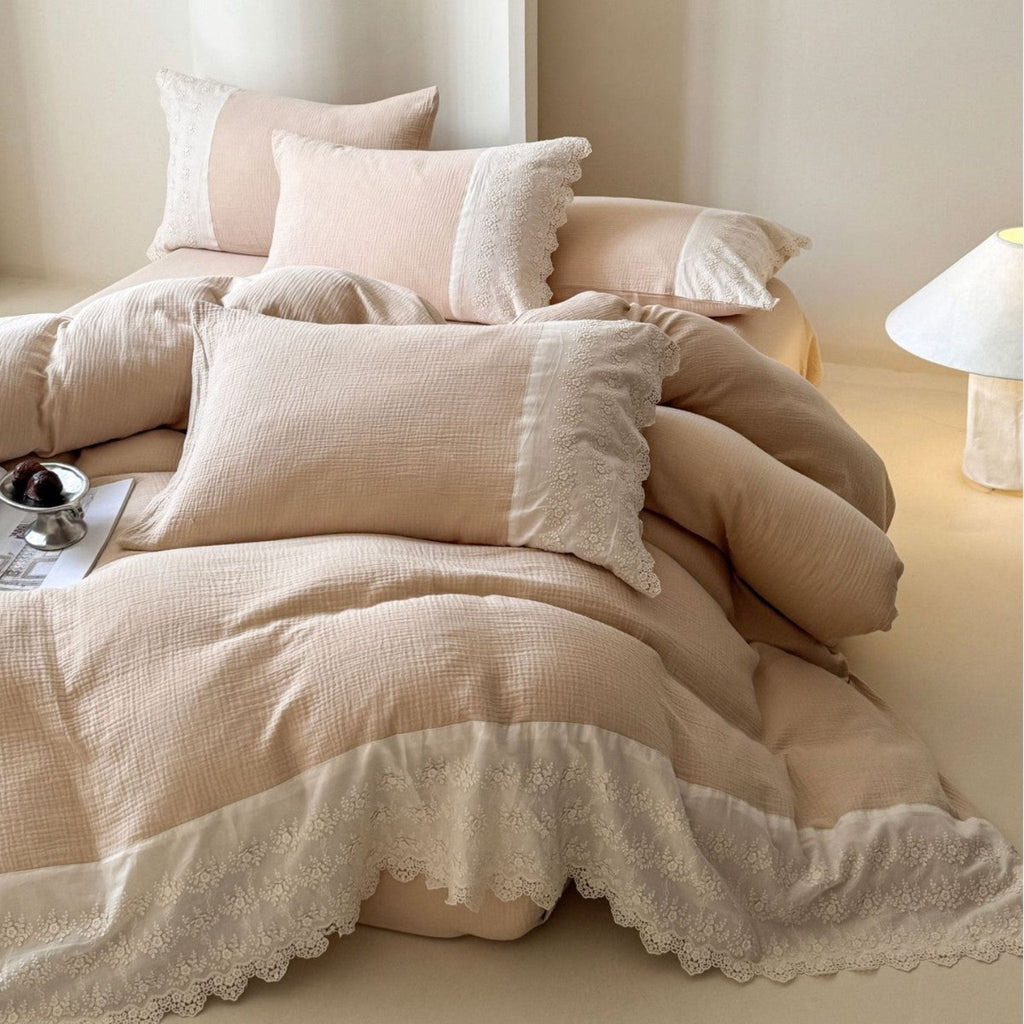 Margaux Lace Double Gauze Bedding Set / Chocolate Brown
