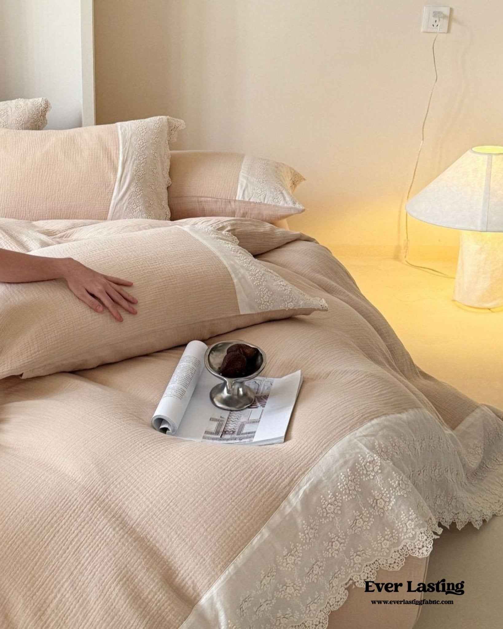 Margaux Lace Double Gauze Bedding Set / Sage Green