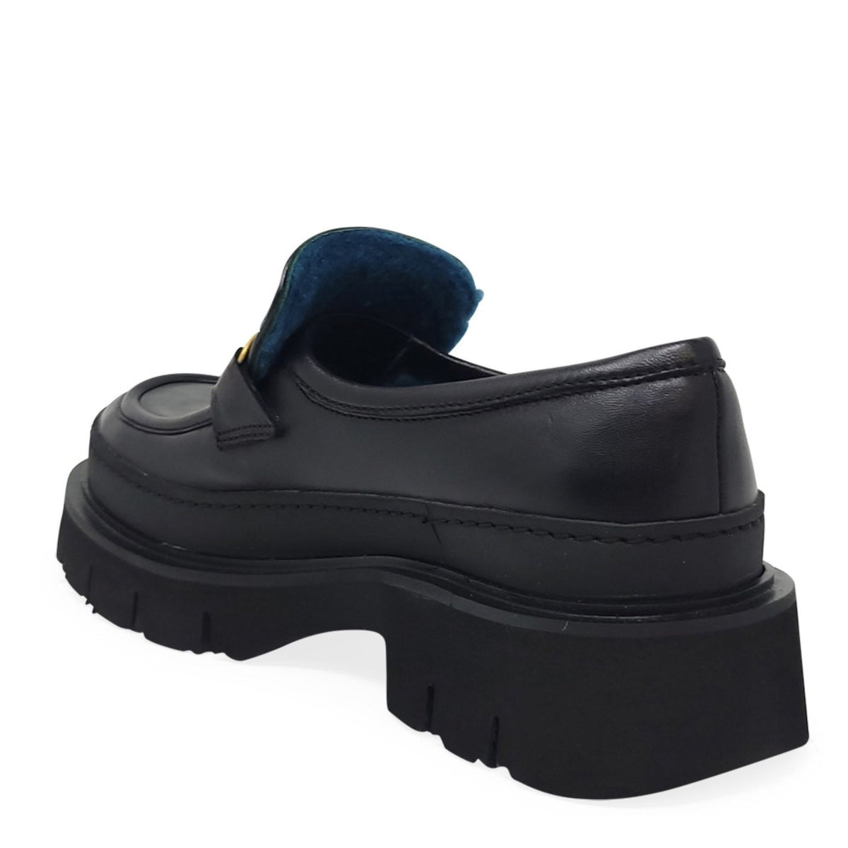 Black Leather Chunky Loafer With Shearling