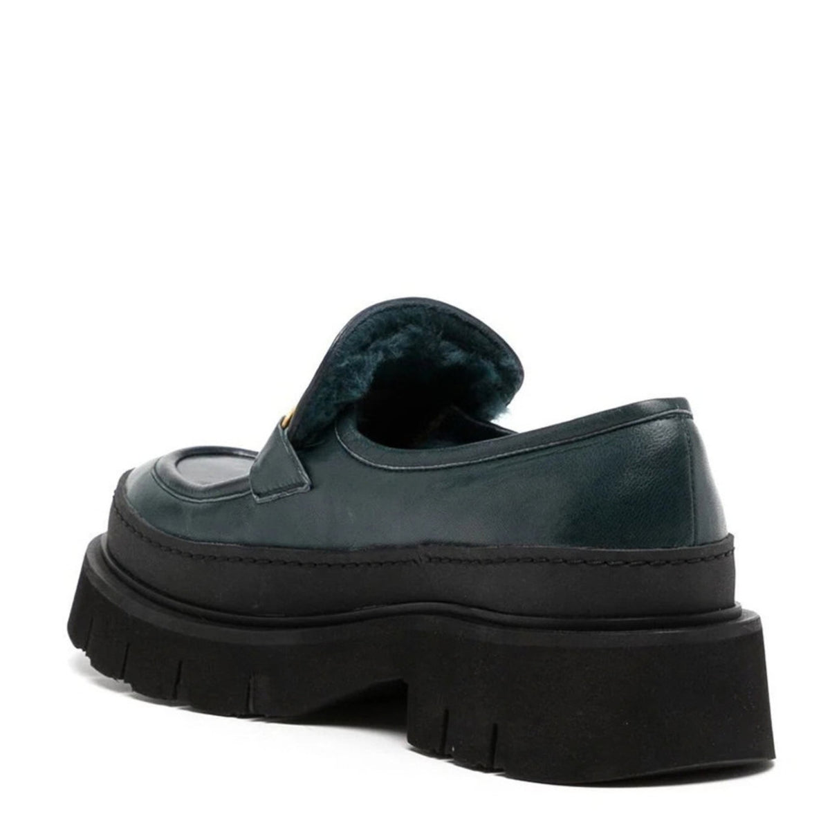 Navy Leather Chunky Loafer With Shearling