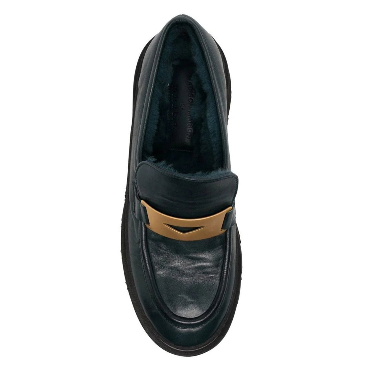 Navy Leather Chunky Loafer With Shearling