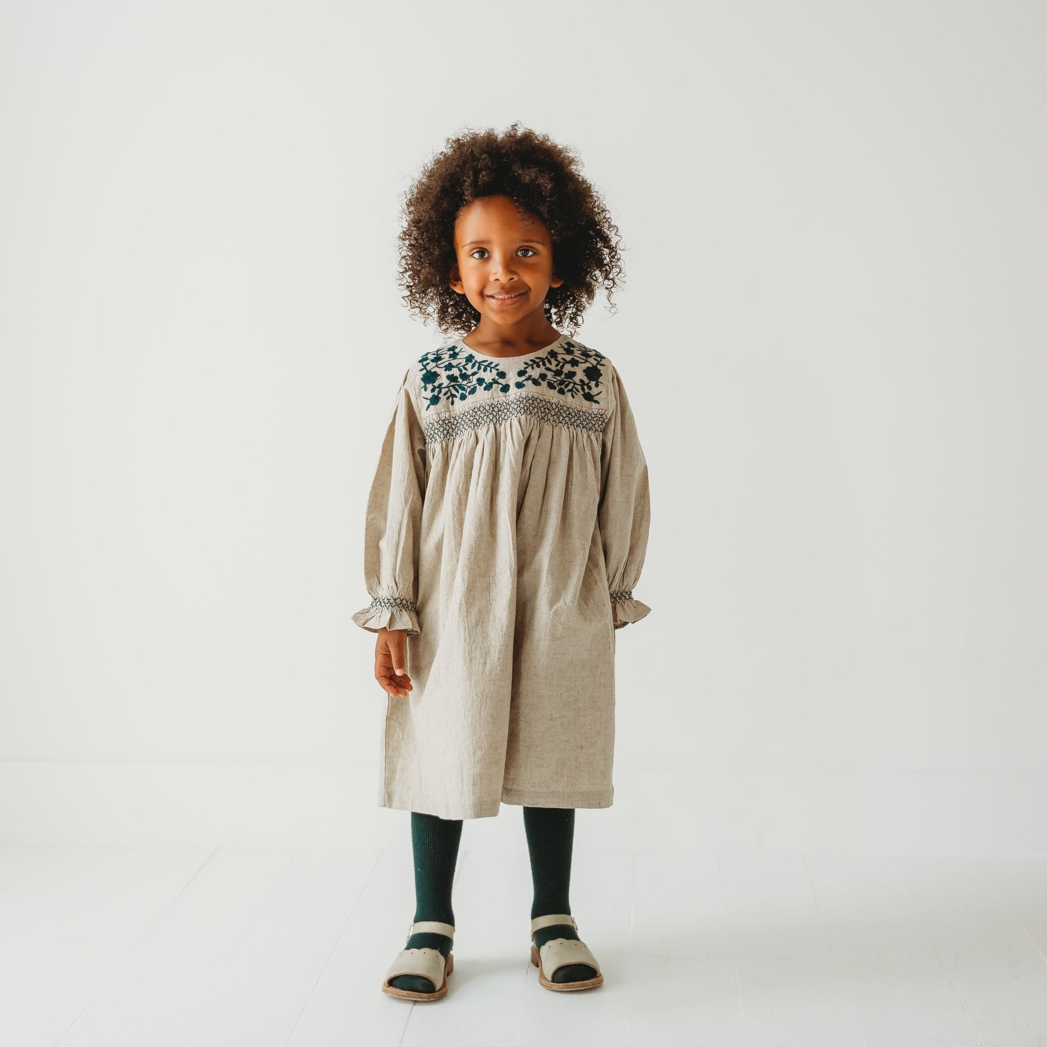 Meadow Breeze Linen Embroidered Oasis Dress