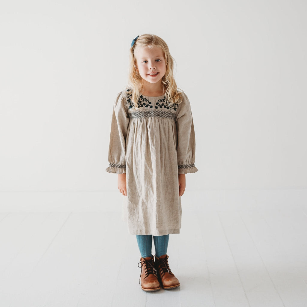 Meadow Breeze Linen Embroidered Oasis Dress