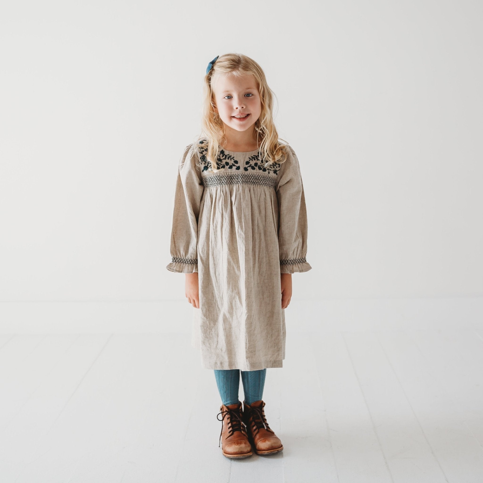 Meadow Breeze Linen Embroidered Oasis Dress