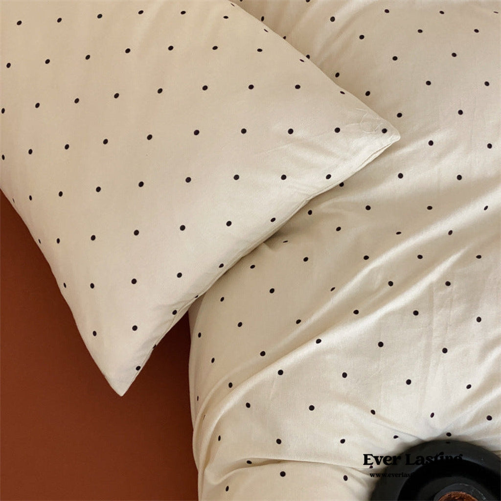 Mini Polka Dot Jersey Knit Bedding Set / Black + Pink