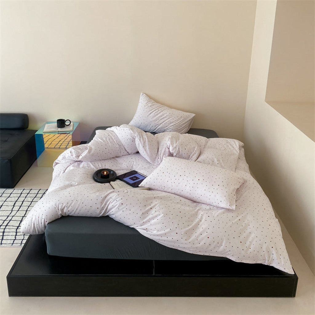 Mini Polka Dot Jersey Knit Bedding Set / Black + Pink